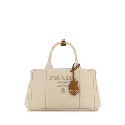 Prada Sand Canvas Shopping Bag