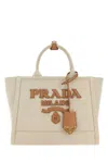 PRADA SAND CANVAS SHOPPING BAG