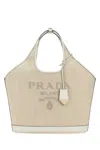 Prada Textured Fabric Shoulder Bag With Top Handle In Beige