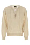 Prada Lace-up Neckline Cashmere Blend Sweater In Avorio