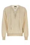 Prada Lace-up Neckline Cashmere Blend Sweater In Beige
