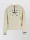 PRADA SAND COTTON SWEATSHIRT WITH HOOD AND ZIP