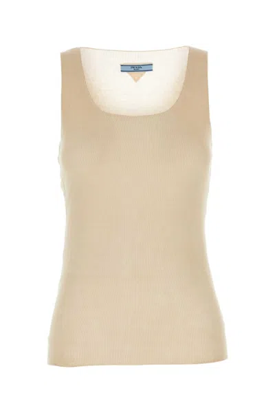 PRADA SAND COTTON TANK TOP
