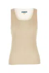 Prada Ribbed Cotton Tank Top Square Neckline In Beige