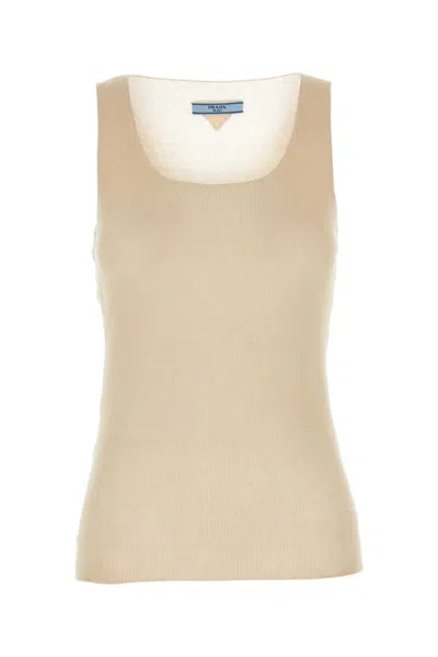 PRADA SAND COTTON TANK TOP