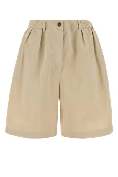 Prada Gabardine Bermuda Shorts Pleated Front Pockets In Brown