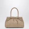 Prada Triangle Logo Leather Drawstring Handbag In Neutral