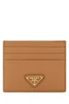 Prada Sand Leather Card Holder In Naturale