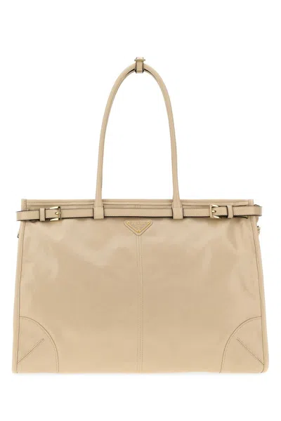 Prada Sand Leather Shoulder Handbag In Beige O Tan