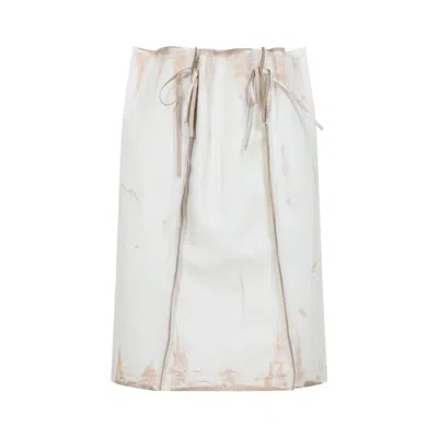 Prada Sand Leather Skirt In White