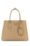 Prada Sand Leather Small Double Handbag In Nude