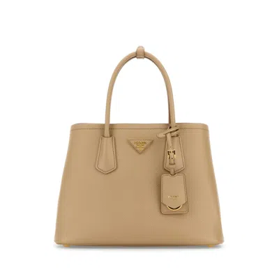 Prada Sand Leather Small Double Handbag