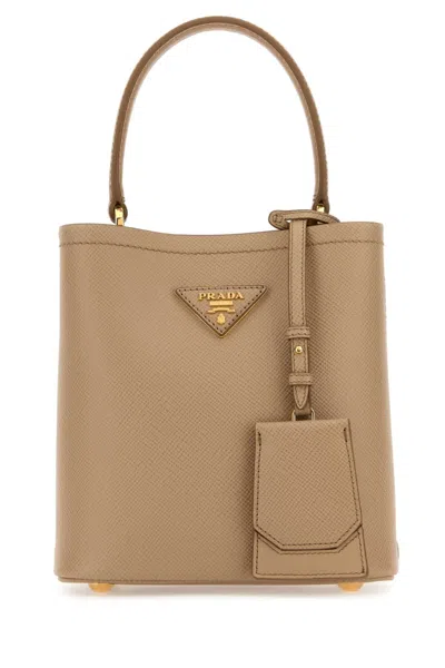 Prada Sand Leather Small Panier Handbag In Beige