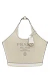 Prada Canvas Top Handle Shoulder Bag In Beige