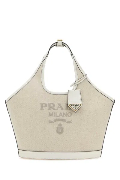 PRADA SAND LOGO-PRINT MEDIUM TOTE BAG
