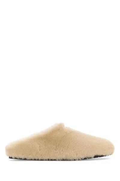 Prada Sand Shearling Slippers In Neutral