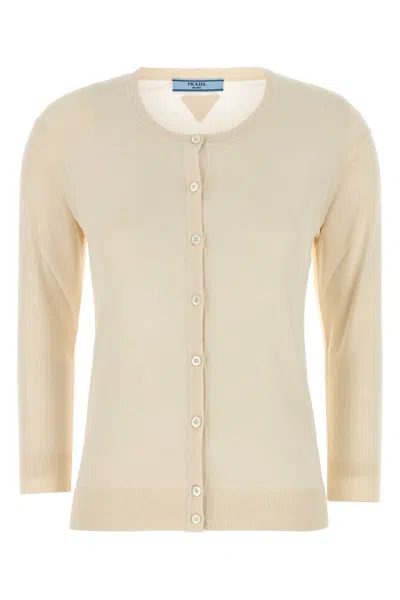 Prada Sand Silk Blend Cardigan In Neutral