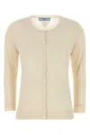 Prada Soft Blend Cardigan Crew Neck In Neutral