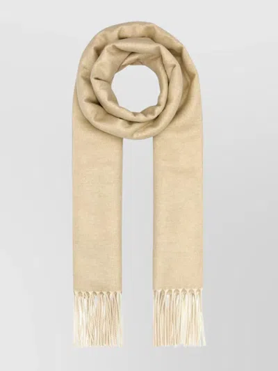 PRADA SAND SILK BLEND SCARF WITH FRINGE DETAIL
