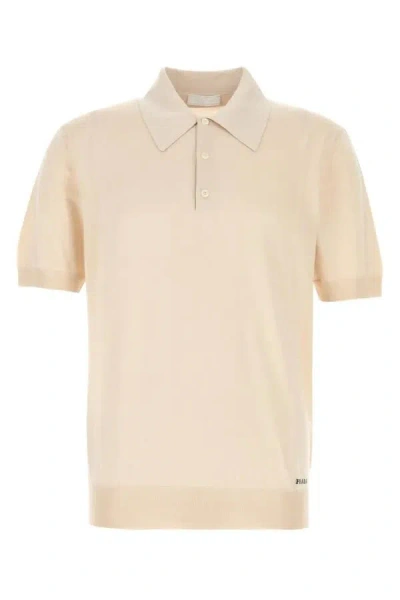 Prada Sand Silk Polo Shirt In Beige O Tan