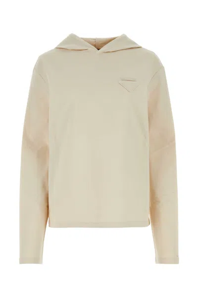 Prada Sand Stretch Cotton Oversize Sweatshirt In Metallic