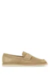 Prada Desert Calf Leather Flat Shoes In Ecru
