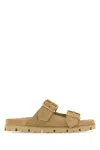 Prada Sand Suede Slippers In Multi
