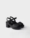Prada Soft Nappa Ankle Strap Platform Sandals In Black