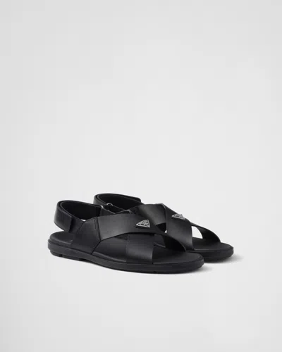 Prada Wide-strap Sandals With Secure Back Strap In Black