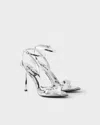 Prada Silver Metallic Leather High Sandals In Silver