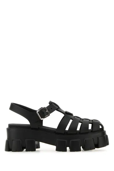 Prada Logo Rubber Sandal In Black