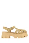 Prada Monolith Raffia Fisherman Sandals In Beige