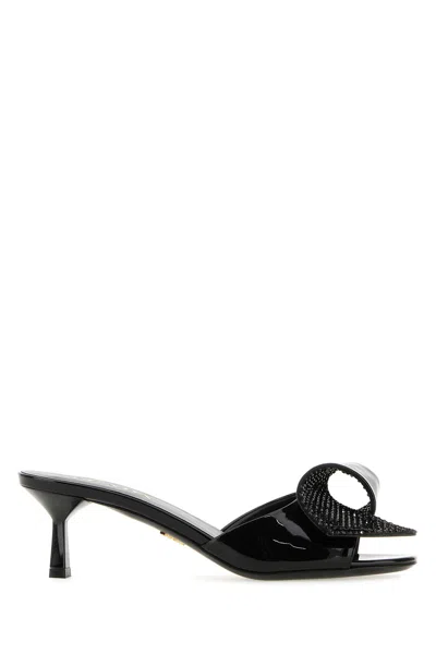 Prada Bow-detail Patent-leather Sandals In Black