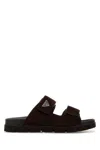 Prada Double Strap Open Toe Leather Sandals In Brown