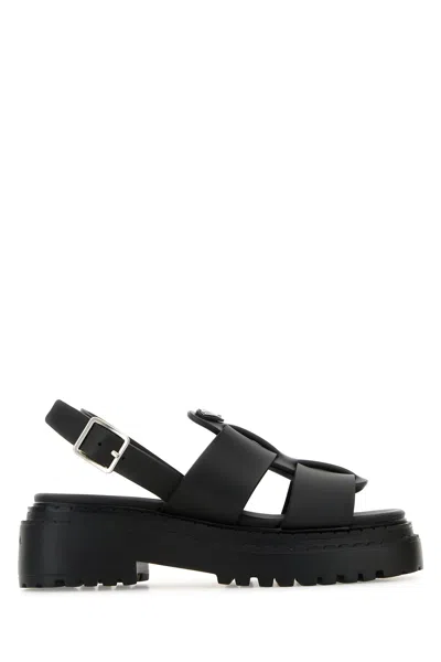 Prada Sandali In Pelle Nera  Donna