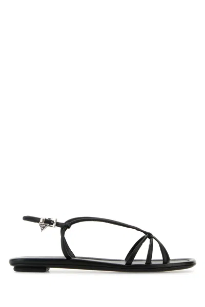 Prada Sandali In Pelle Nera  Donna