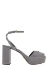 Prada Suede Block Heel Sandals With Open Toe