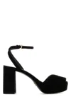 Prada Suede Block Heel Sandals With Open Toe In Black