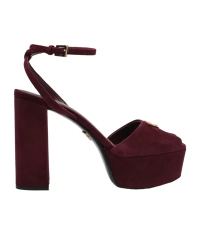 Prada Sandali Plateau In Suede Bordeaux In Burgundy