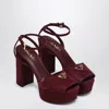 Prada Block Heel Open Toe Sandals With Suede Finish In Burgundy