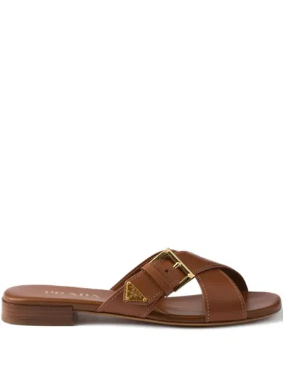 PRADA LEATHER SLIDER SANDALS WITH BUCKLE