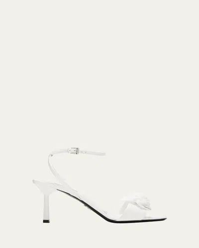 Prada Sandali Triangle Logo Rose Ankle Strap Sandals In Animal Print