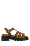 Prada Women Caramel Leather Sandals In Brown