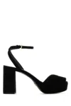 Prada Black Suede Heels In Black