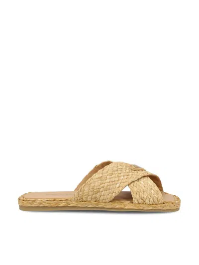 Prada Raffia Slides In Brown