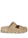 Prada Triangle Logo Suede Sandals In Beige