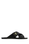 Prada Padded Leather Crisscross Flat Sandals In Black