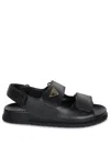 Prada Open-toe Black Lamb Leather Sandals With Adjustable Straps In Black