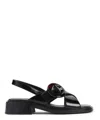 Prada Women's Brushed Leather Sandals With A Burnt Color Buckle In Black