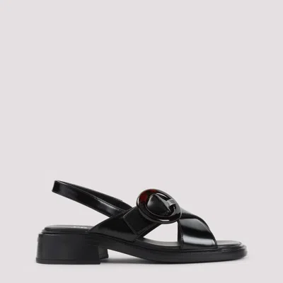 Prada Brused Leather Sandals In Black